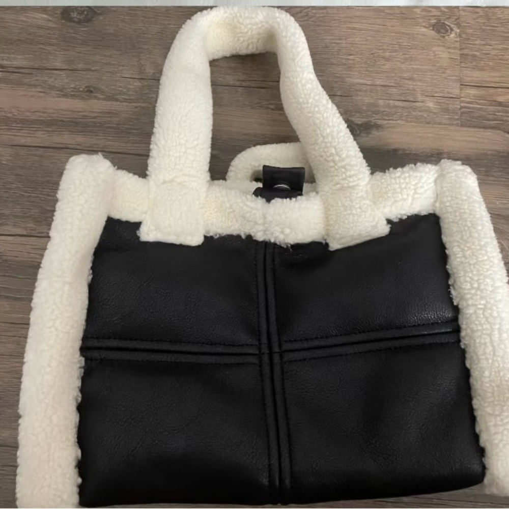 STAUD Black and Cream Shearling Tote - Picture 1 of 1
